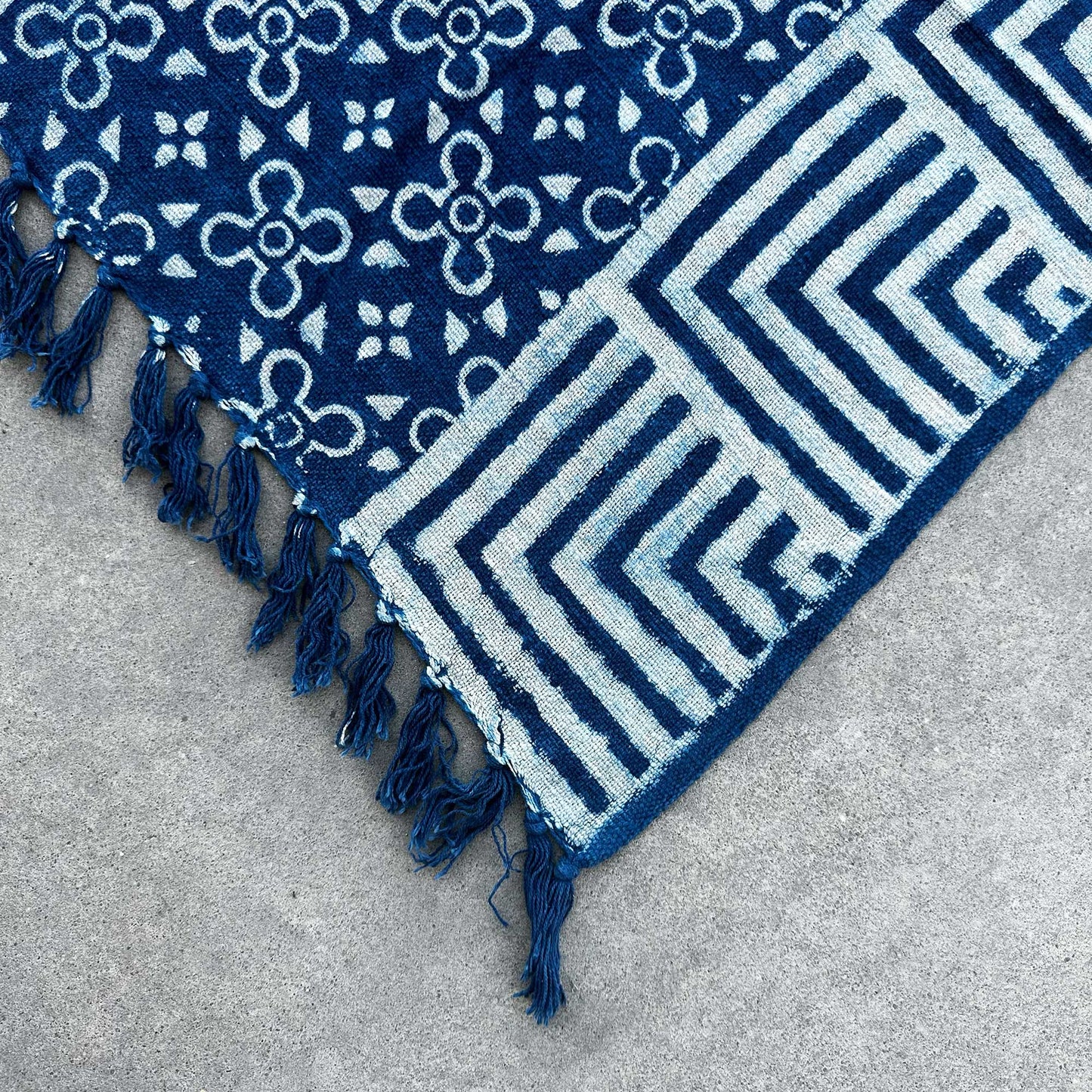 Indigo Cotton Throw - Handmade - 170cm x 120cm - Kasba Tiles Design