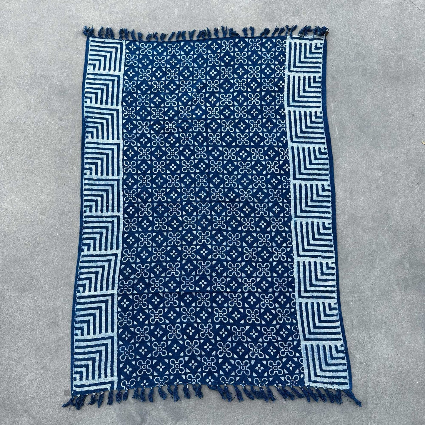 Indigo Cotton Throw - Handmade - 170cm x 120cm - Kasba Tiles Design