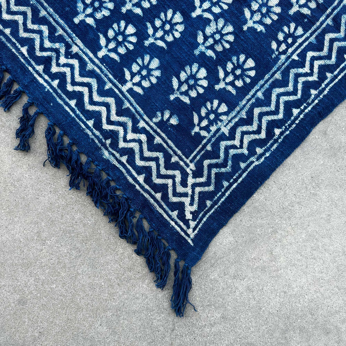 Indigo Cotton Throw - Handmade - 170cm x 120cm - Chhota Flower Design