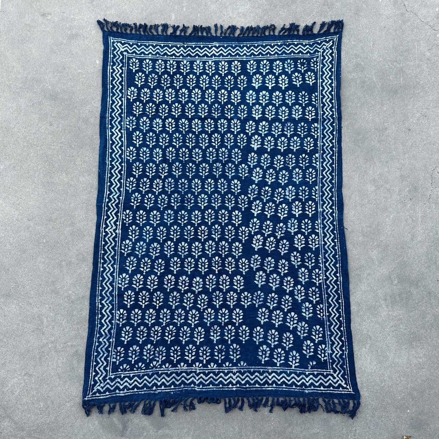 Indigo Cotton Throw - Handmade - 170cm x 120cm - Chhota Flower Design