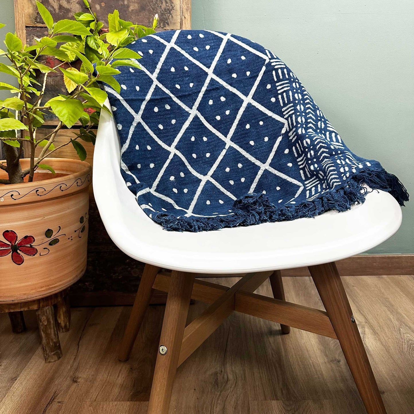 Indigo Cotton Throw - Handmade - 170cm x 120cm - Midnight Heerak Design