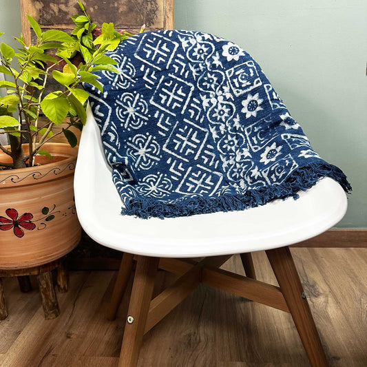Indigo Cotton Throw - Handmade - 170cm x 120cm - Desi Stripes Design