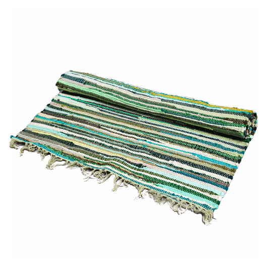 Premium Indian Cotton Rag Rug - Size Large: 150cm x 90cm - Serene Green