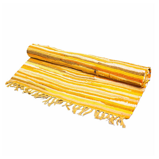 Premium Indian Cotton Rag Rug - Size Large: 150cm x 90cm - Yellows and Oranges