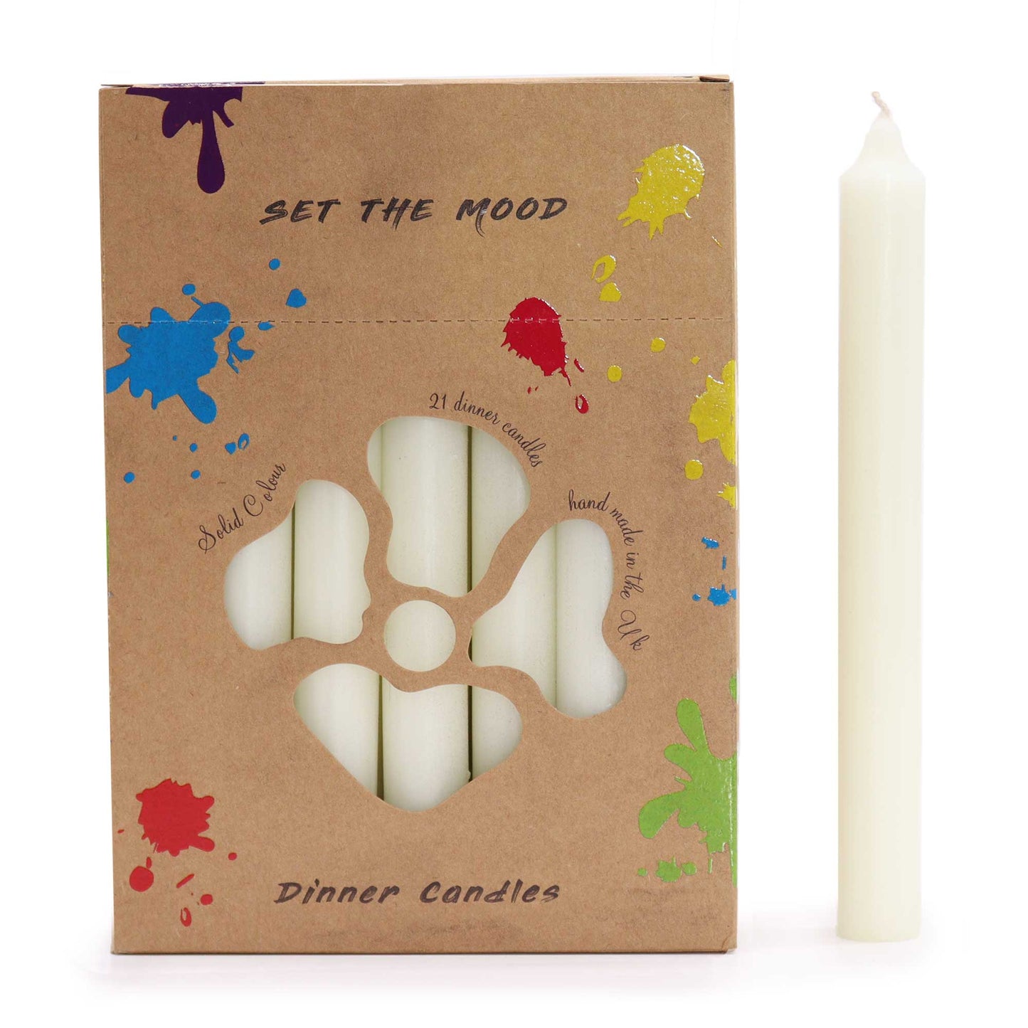 Hand Drawn - Dinner Table Candles - White - 20cm - Pack of 21