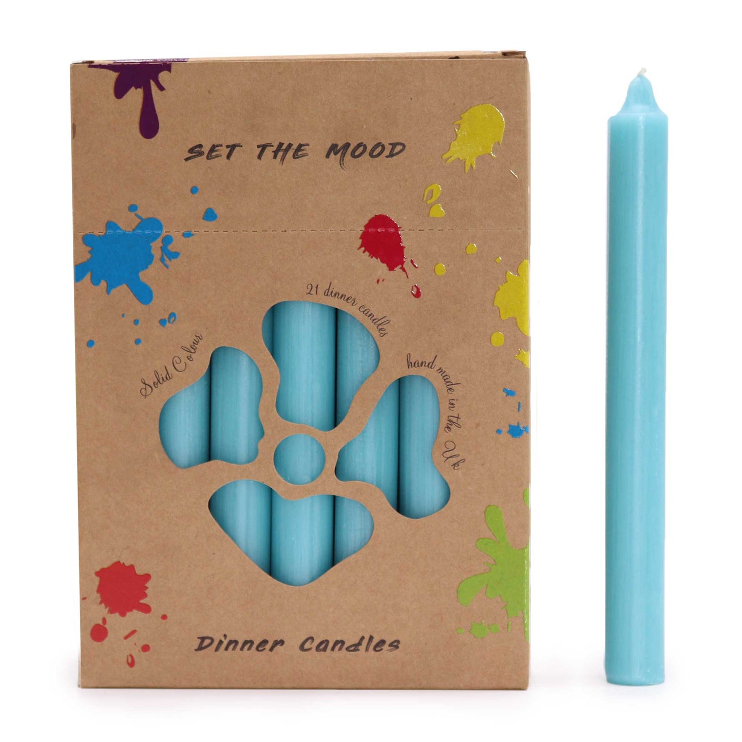 Hand Drawn - Dinner Table Candles - Aqua - 20cm - Pack of 21