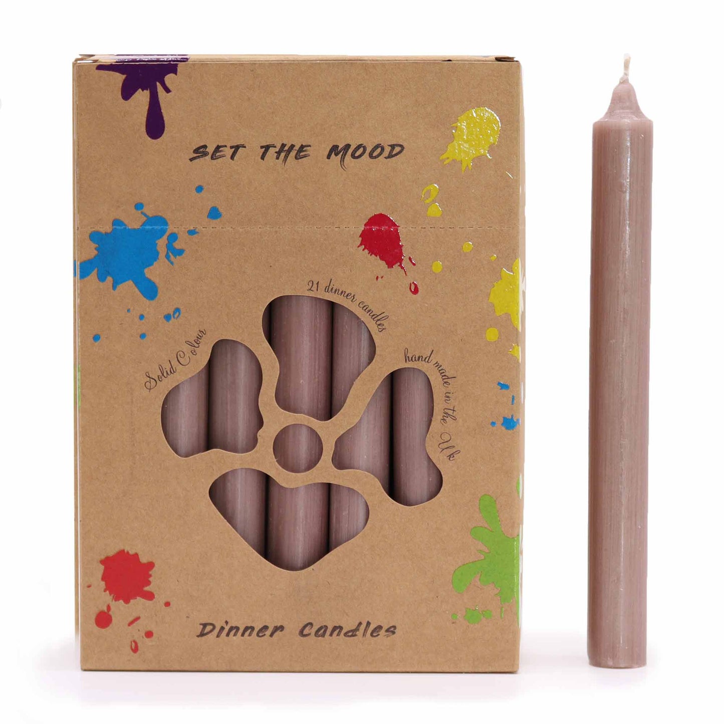 Hand Drawn - Dinner Table Candles - Taupe - 20cm - Pack of 21
