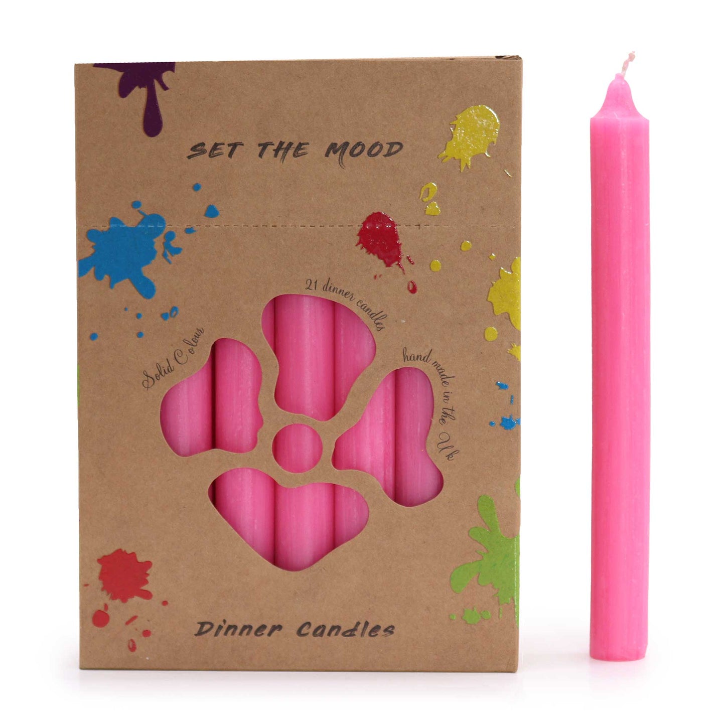 Hand Drawn - Dinner Table Candles - Deep Pink - 20cm - Pack of 21