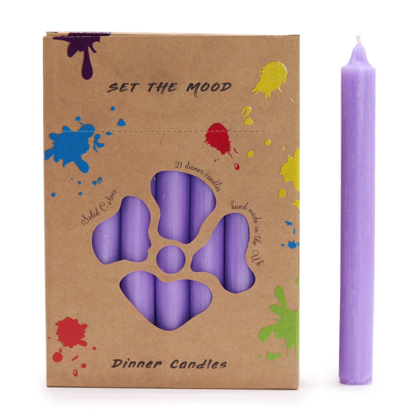 Hand Drawn - Dinner Table Candles - Lilac - 20cm - Pack of 21