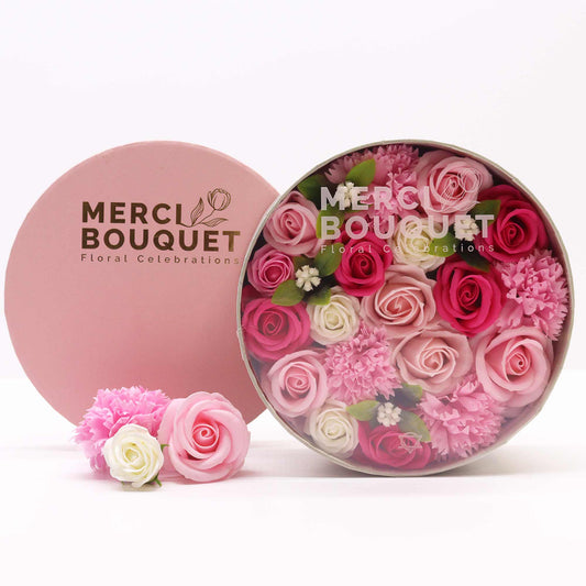 Merci Bouquet - Soap Flower Round Gift Box - Baby Blessings - Pinks