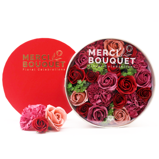 Merci Bouquet - Soap Flower Round Gift Box - Romance - Vintage red Roses