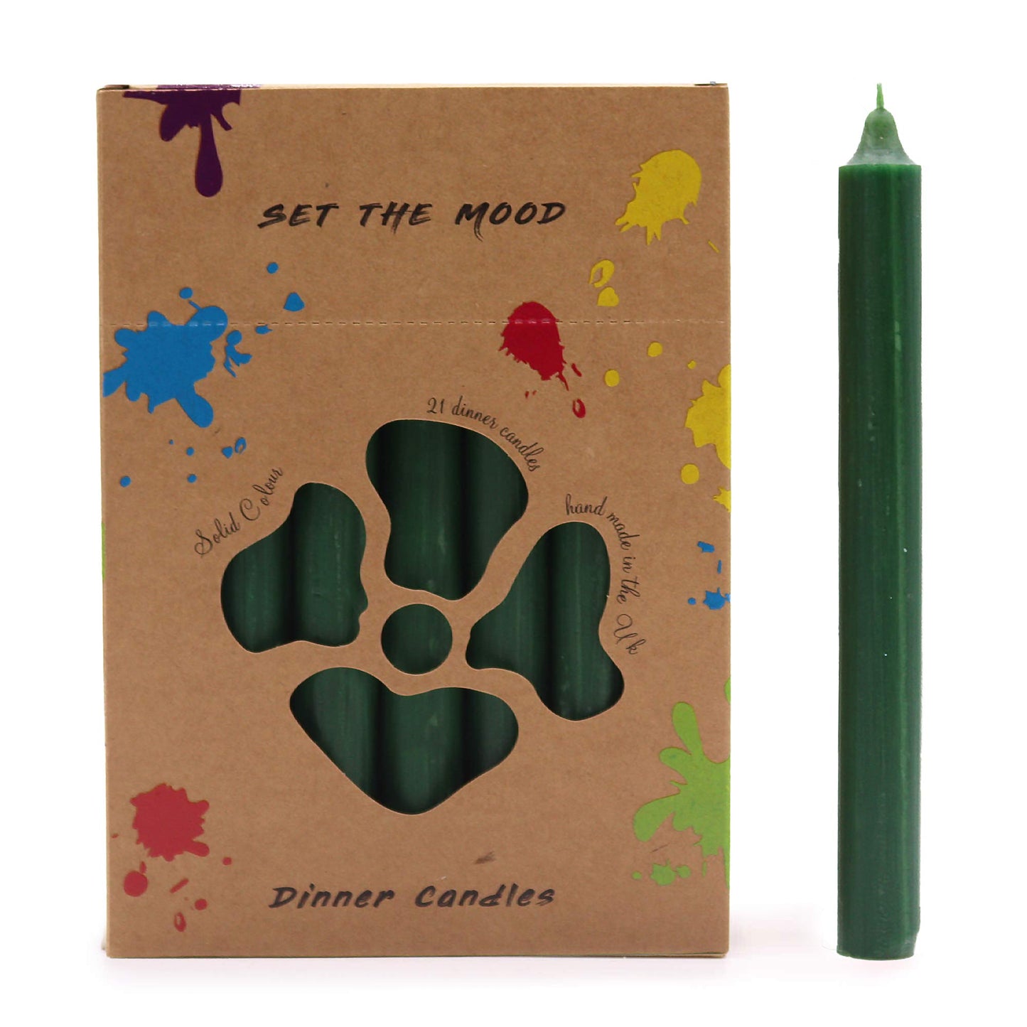 Hand Drawn - Dinner Table Candles - Holly Green - 20cm - Pack of 21