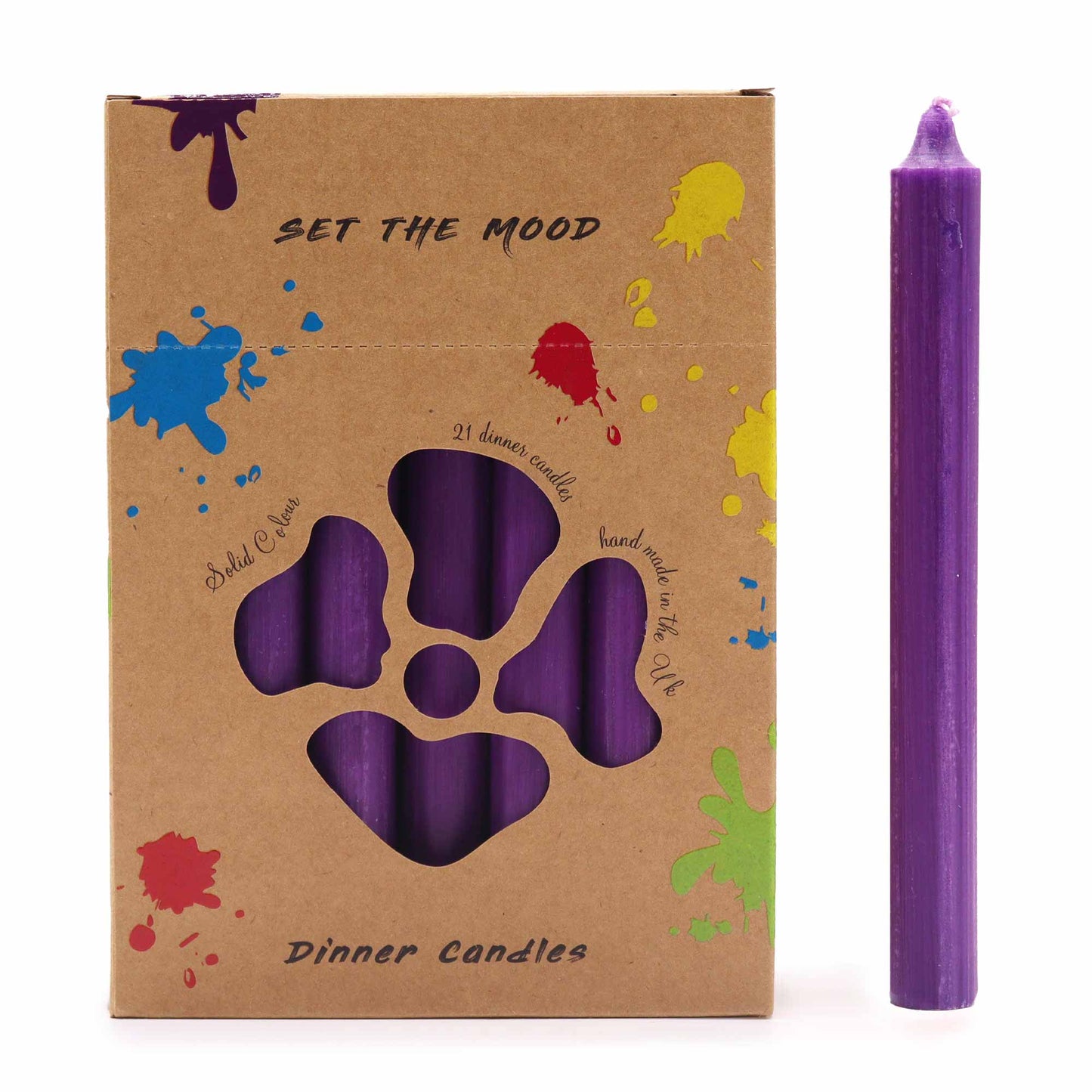 Hand Drawn - Dinner Table Candles - Purple - 20cm - Pack of 21
