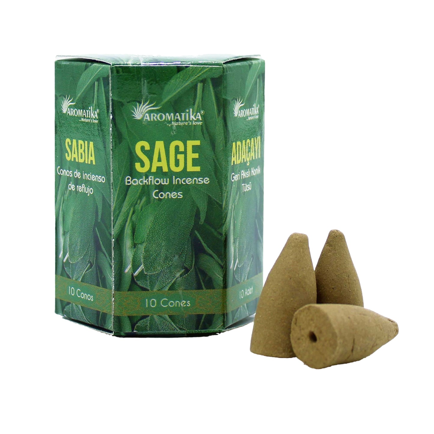 Aromatika - Back Flow Incense Cones - Sage - Pack of 10