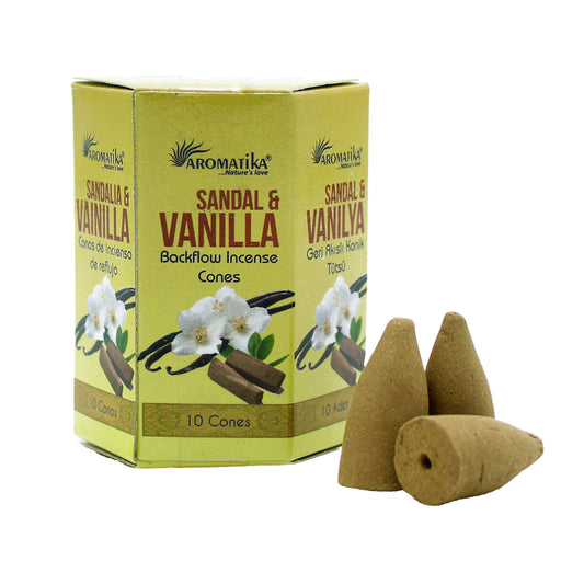 Aromatika - Back Flow Incense Cones - Sandalwood and Vanilla - Pack of 10