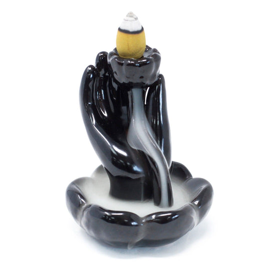 Back Flow Incense Burner - Hand and Lotus Flower