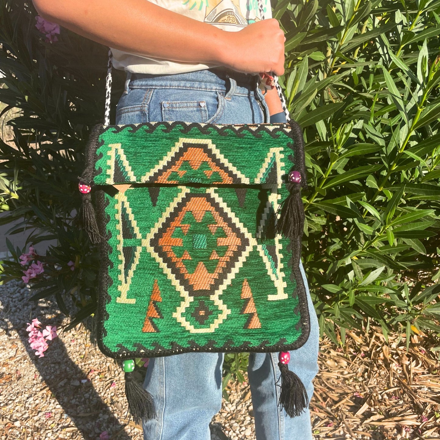 Kilim Messenger Festival Bag - Emerald Green