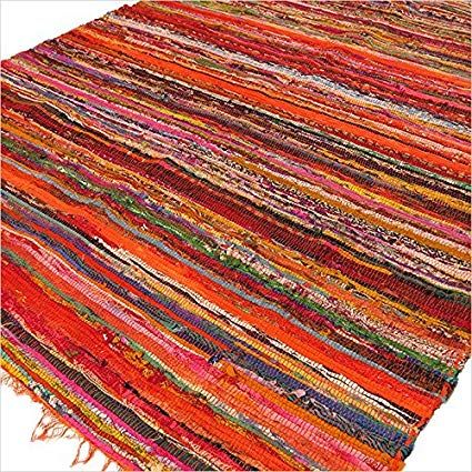 Luxury Indian Cotton Rag Rug - 150cm x 90cm - Orange