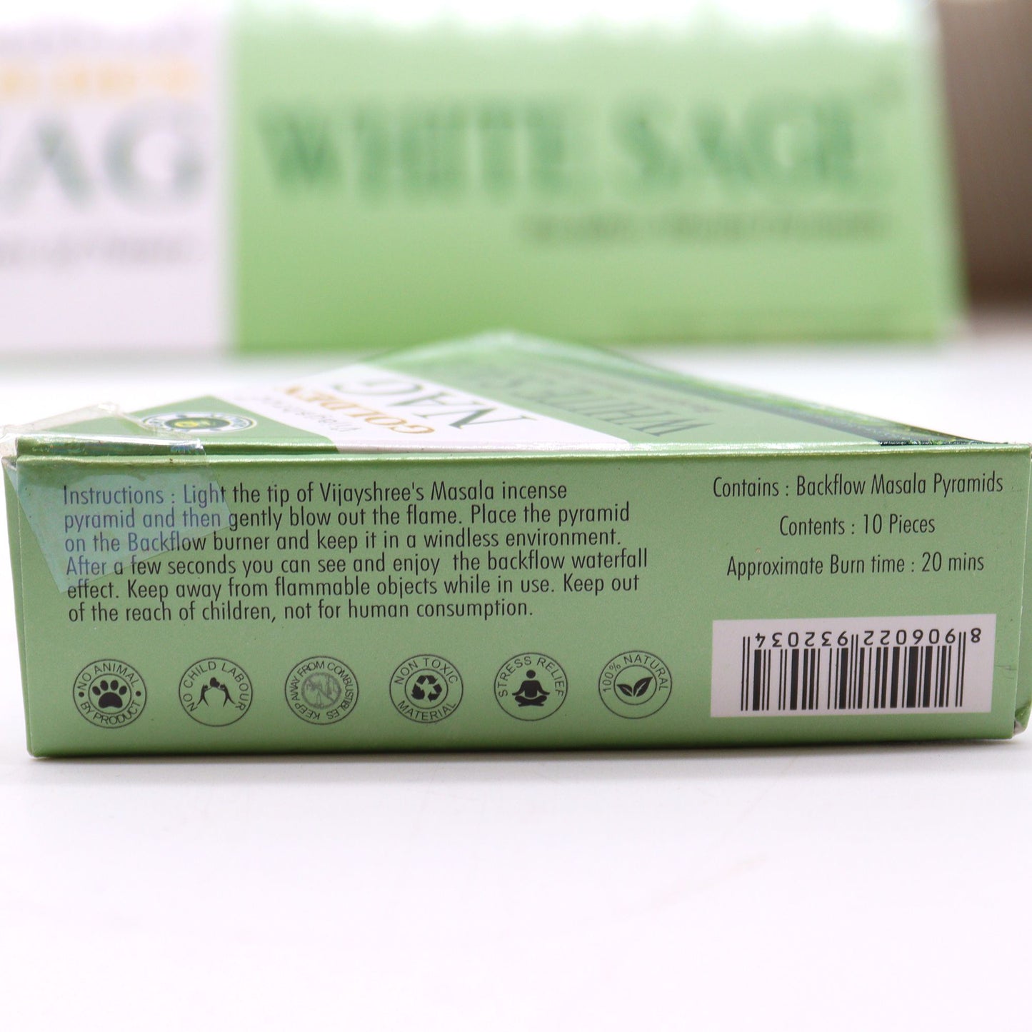 Vijayshree - Jumbo Backflow Incense Cones - Golden Nag White Sage - Pack of 10