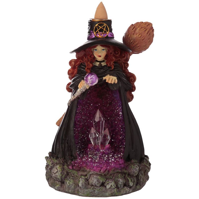 Backflow Incense Burner - Witch with LED Light Crystal Cave