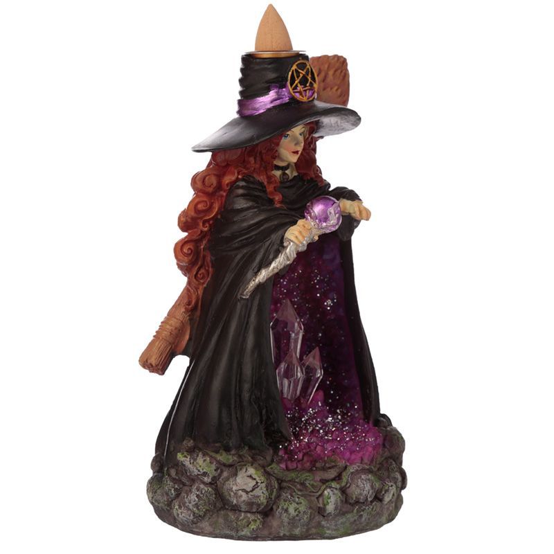 Backflow Incense Burner - Witch with LED Light Crystal Cave