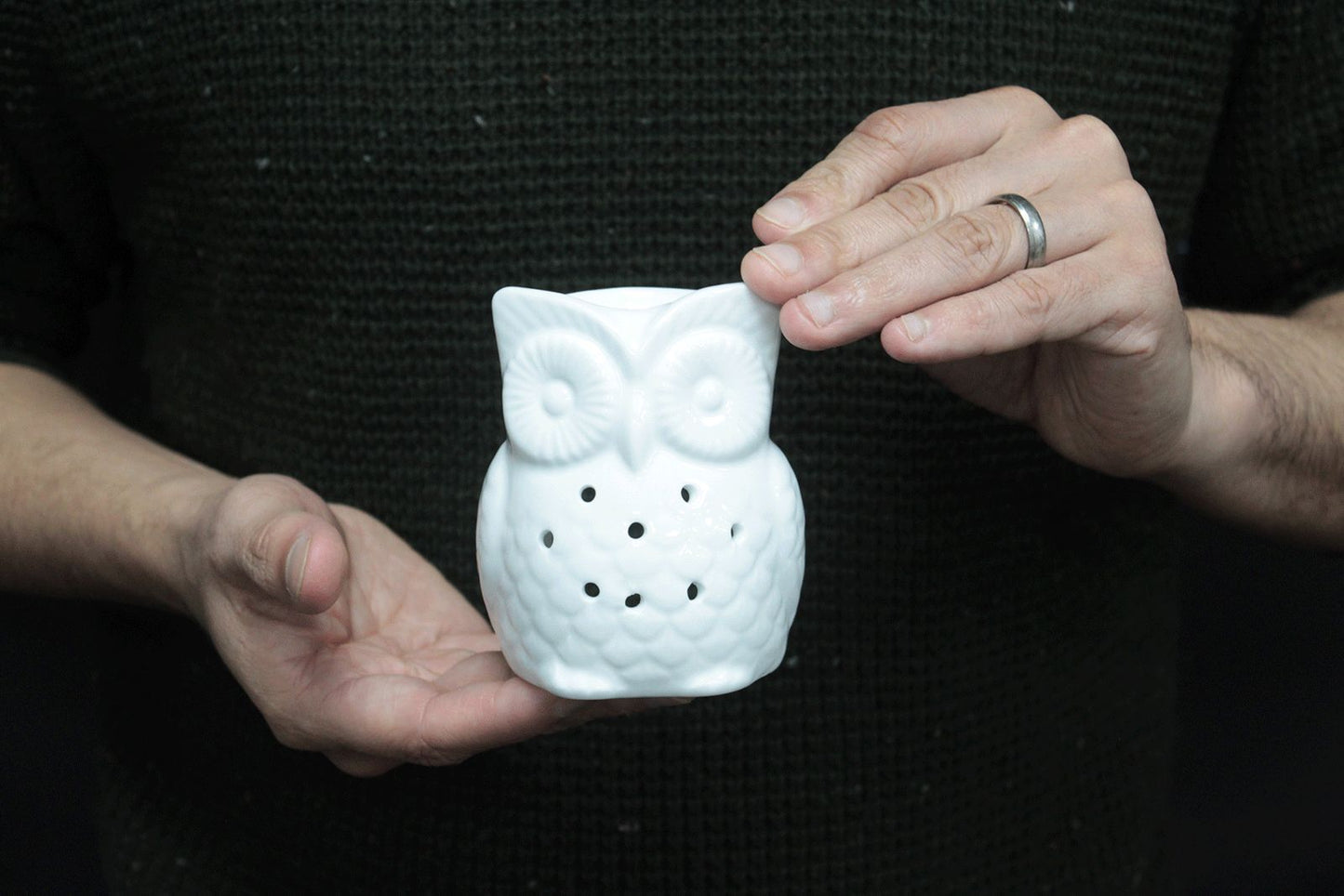 Oil Burner - Ceramic - Tall Owl - Classic White