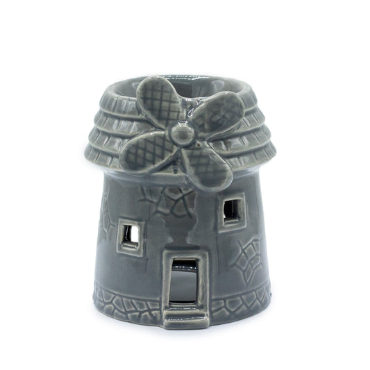 Oil Burner - Ceramic - Windmill Design - Grey