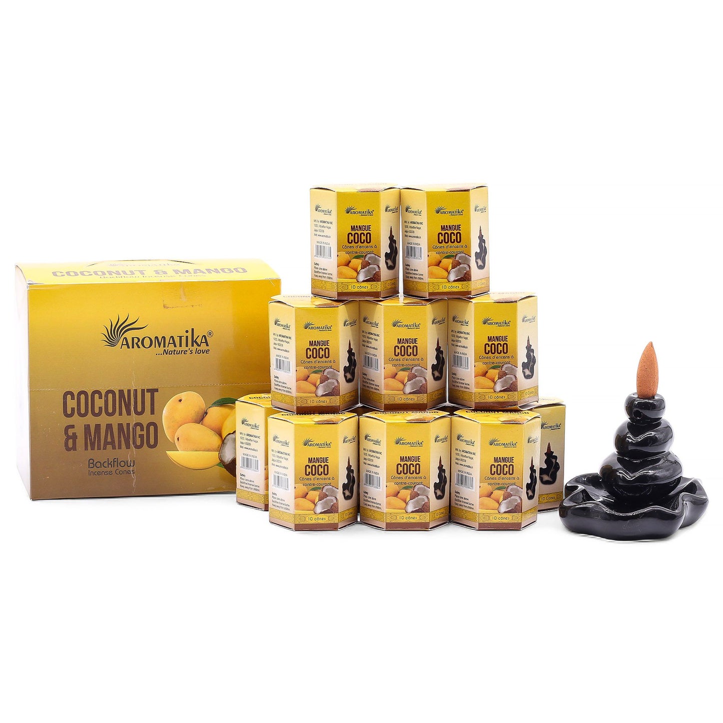 Aromatika - Masala Backflow Incense Cones - Coconut and Mango - Pack of 10
