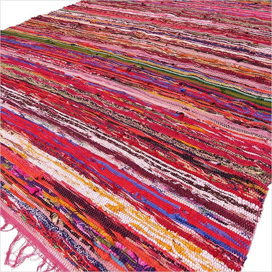 Luxury Indian Cotton Rag Rug - 150cm x 90cm - Red