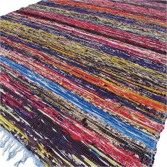 Luxury Indian Cotton Rag Rug - 150cm x 90cm - Blue