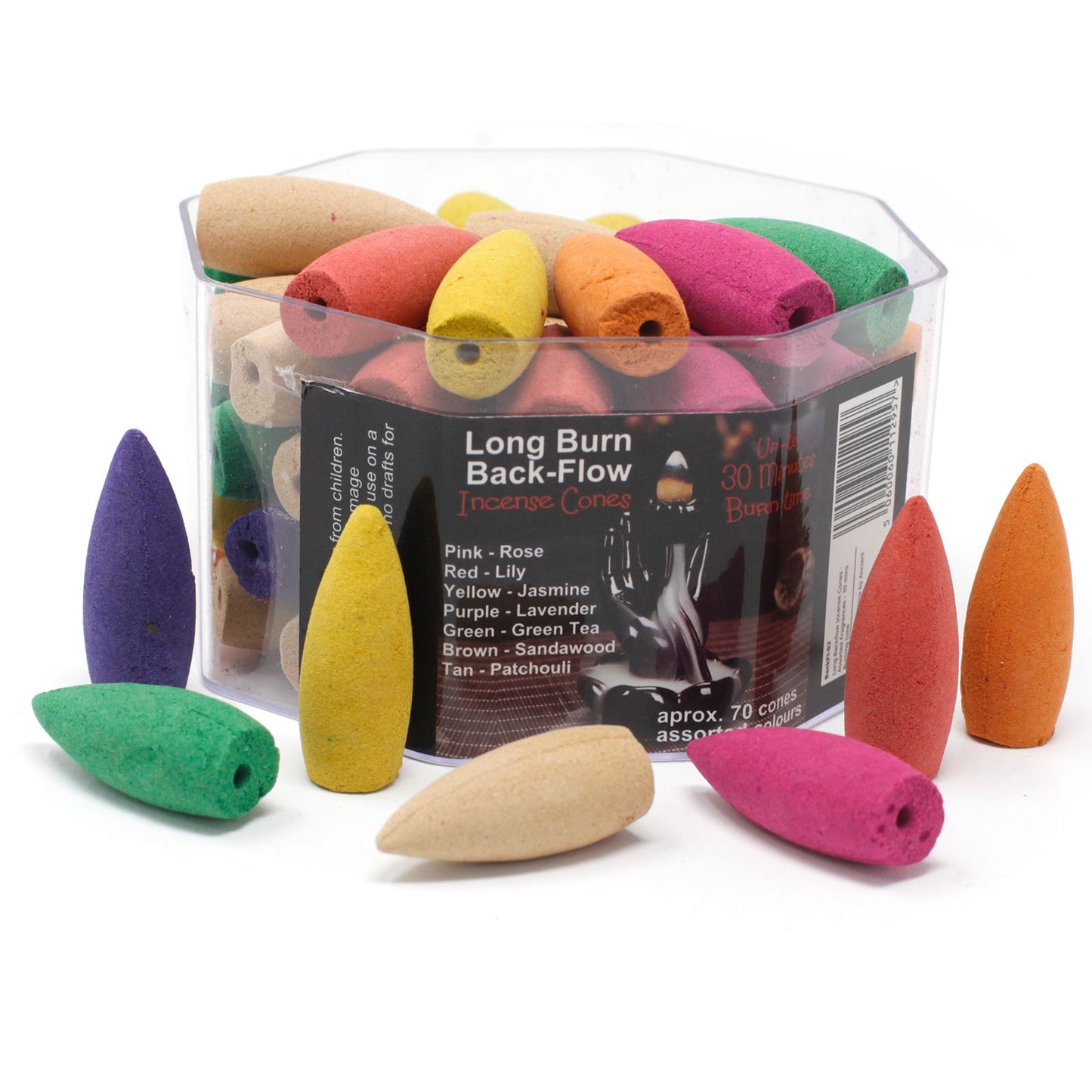 Long Burn Backflow Incense Cones - Assorted Fragrances - Pack of 70
