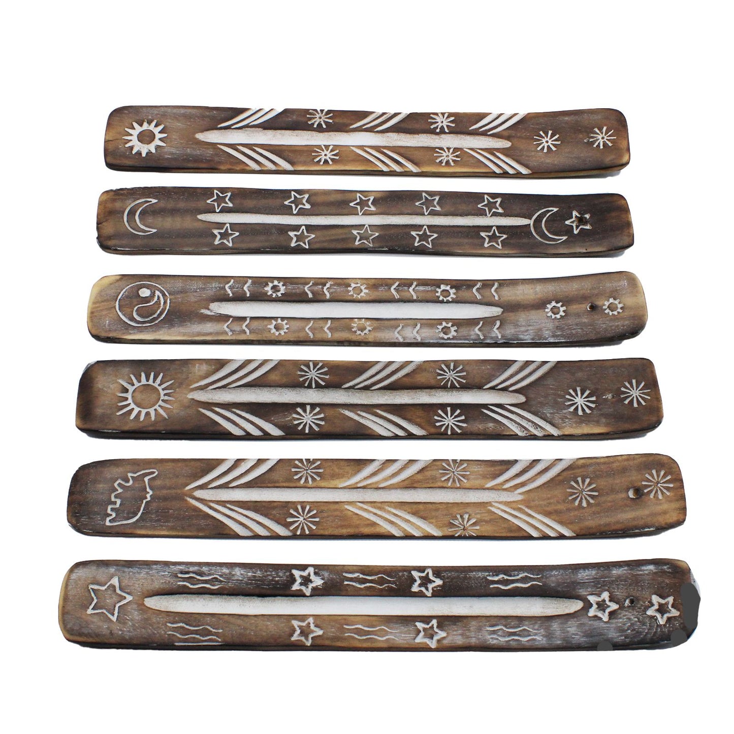 Mango Wood Incense Holder - Whitewashed Design - 25cm