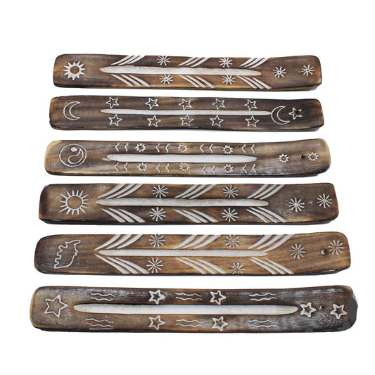 Mango Wood Incense Holder - Whitewashed Design - 25cm