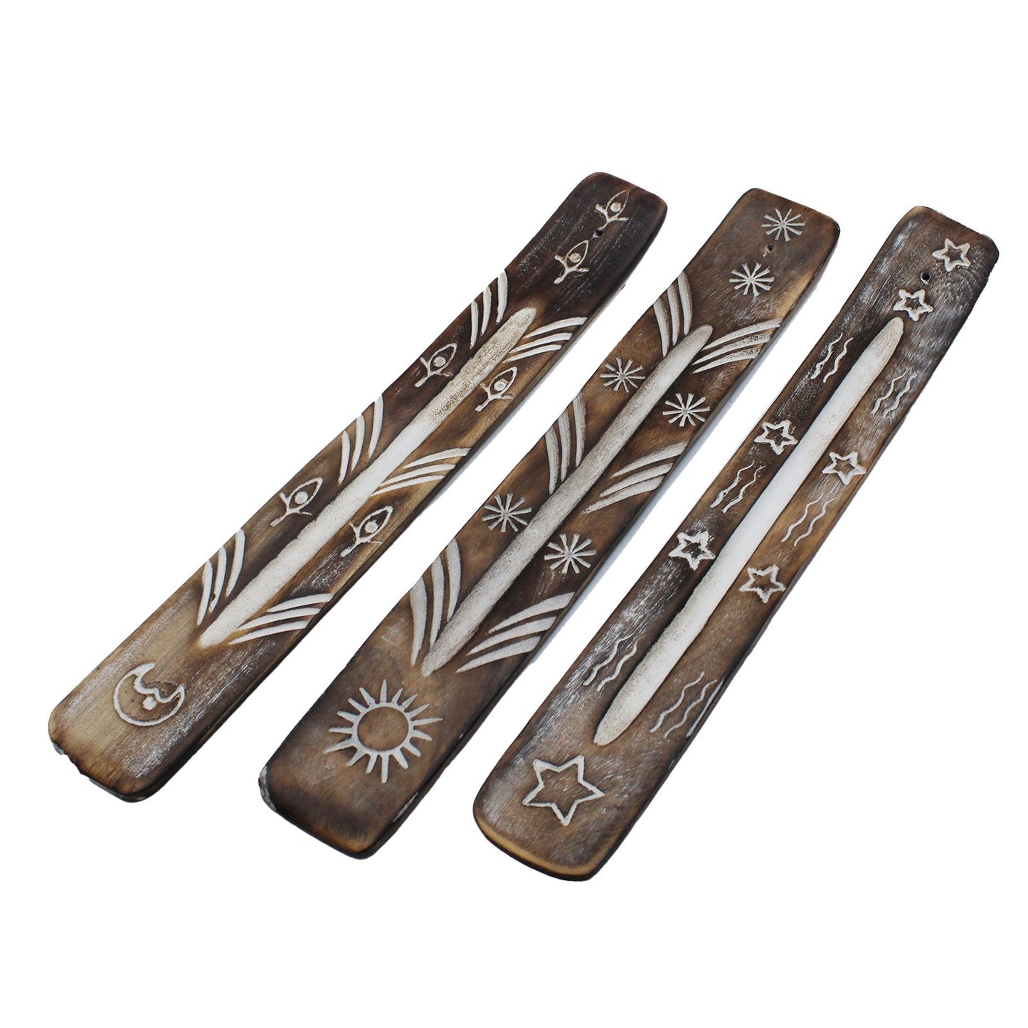 Mango Wood Incense Holder - Whitewashed Design - 25cm