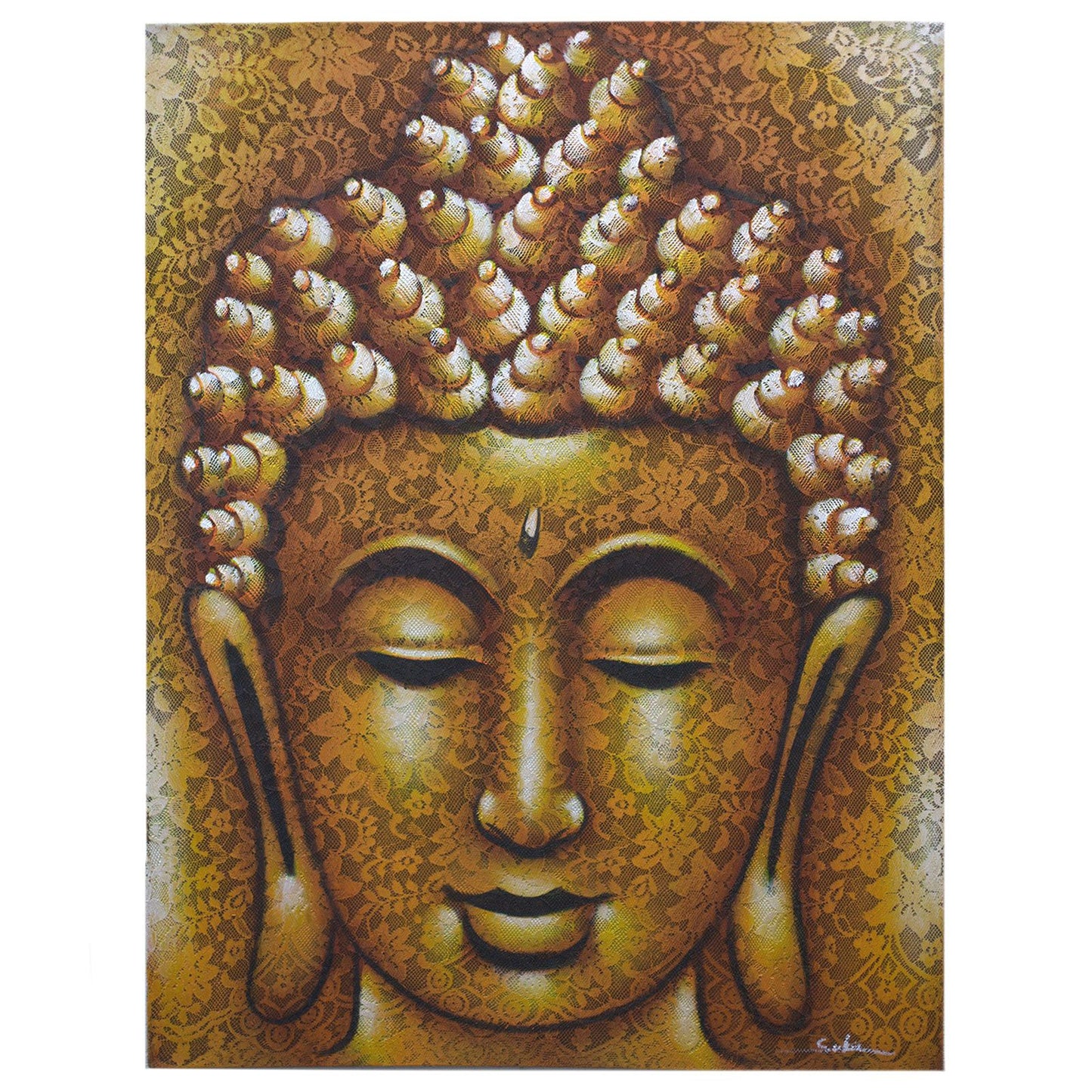 Buddha Painting - On Canvas Frame - Gold - 80cm x 60cm