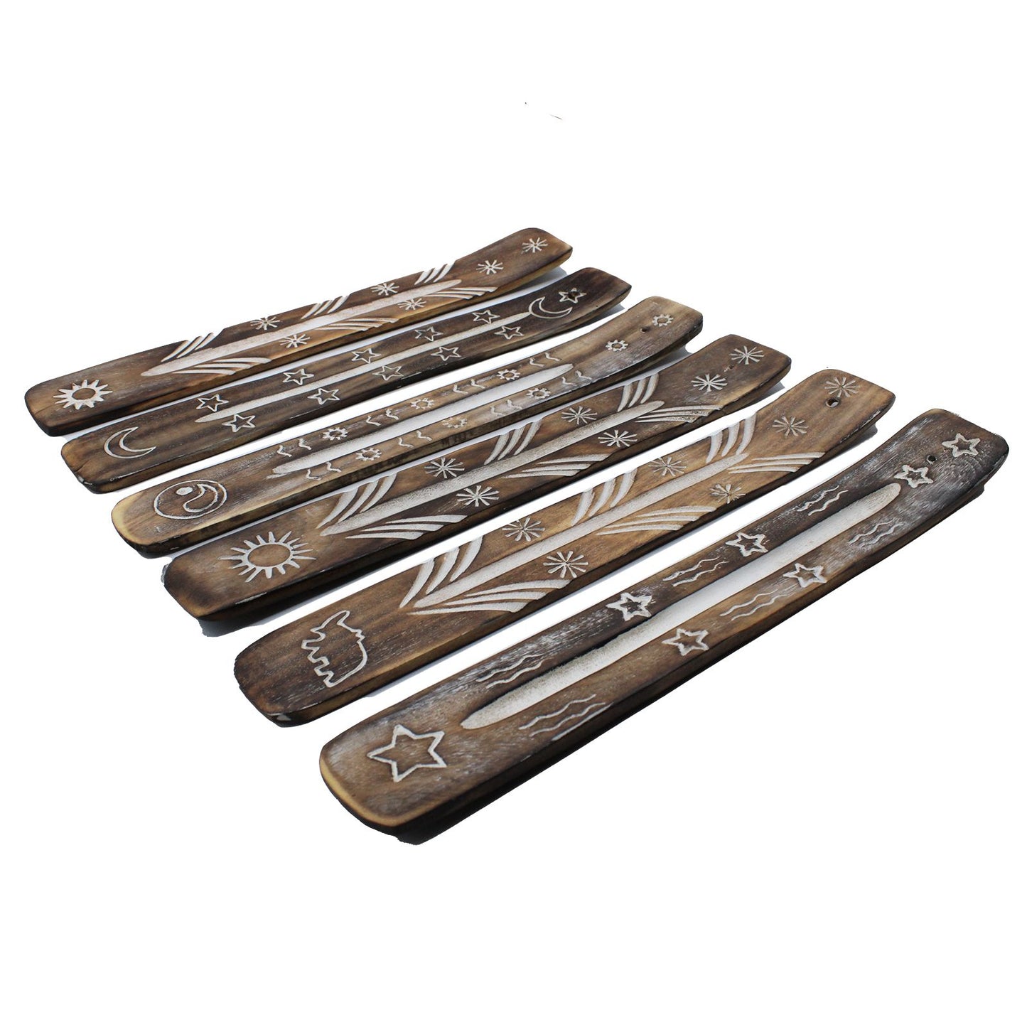 Mango Wood Incense Holder - Whitewashed Design - 25cm