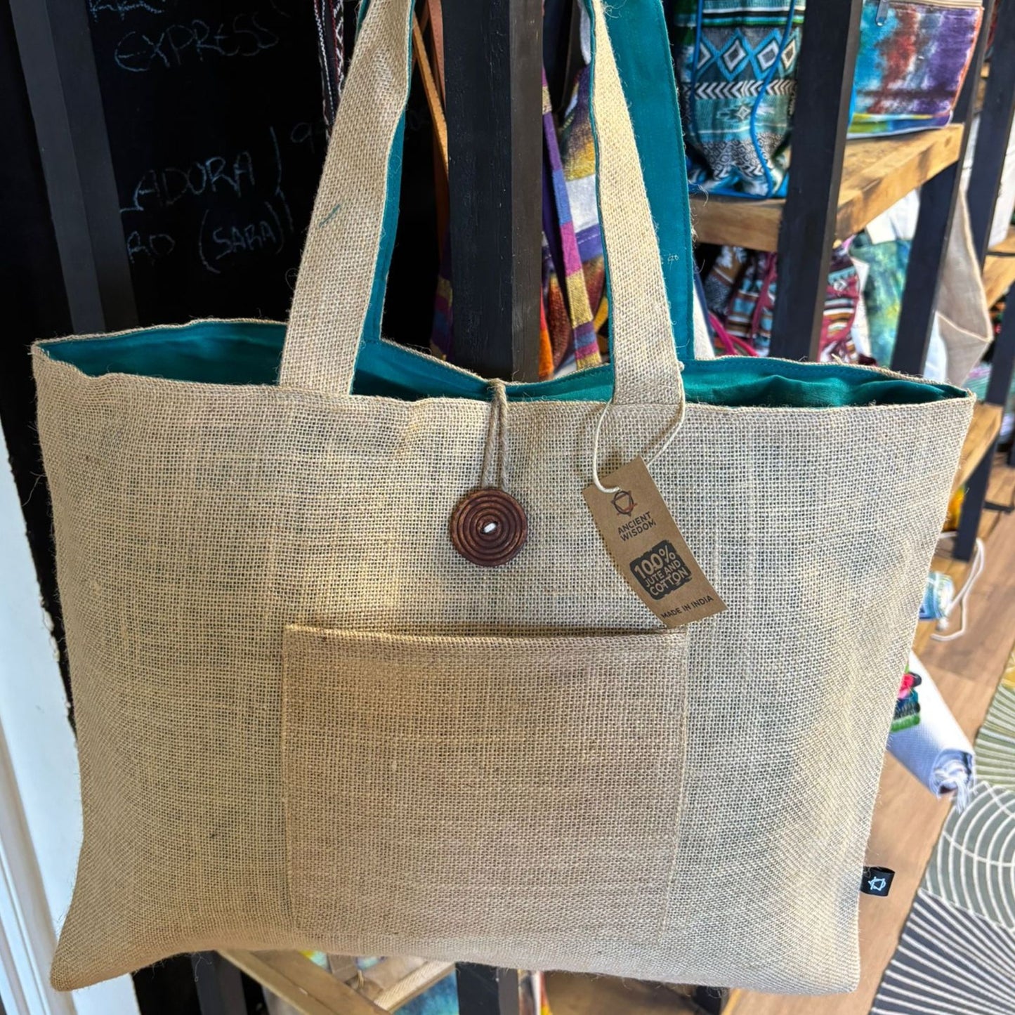 Reversible Big Bag - Jute and Cotton - Teal