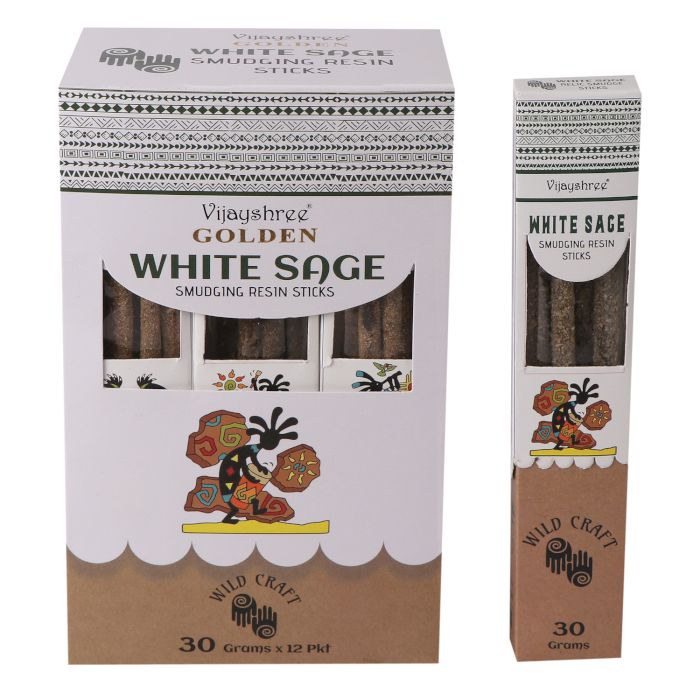Vijayshree - Golden White Sage Smudging Resin Sticks - Pack of 6 Sticks
