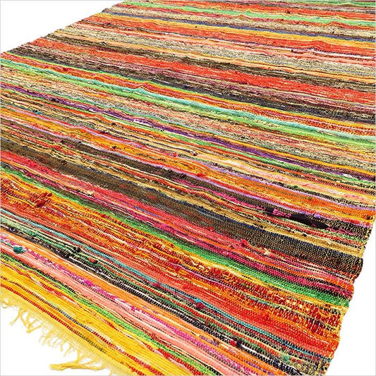 Luxury Indian Cotton Rag Rug - 150cm x 90cm - Yellow