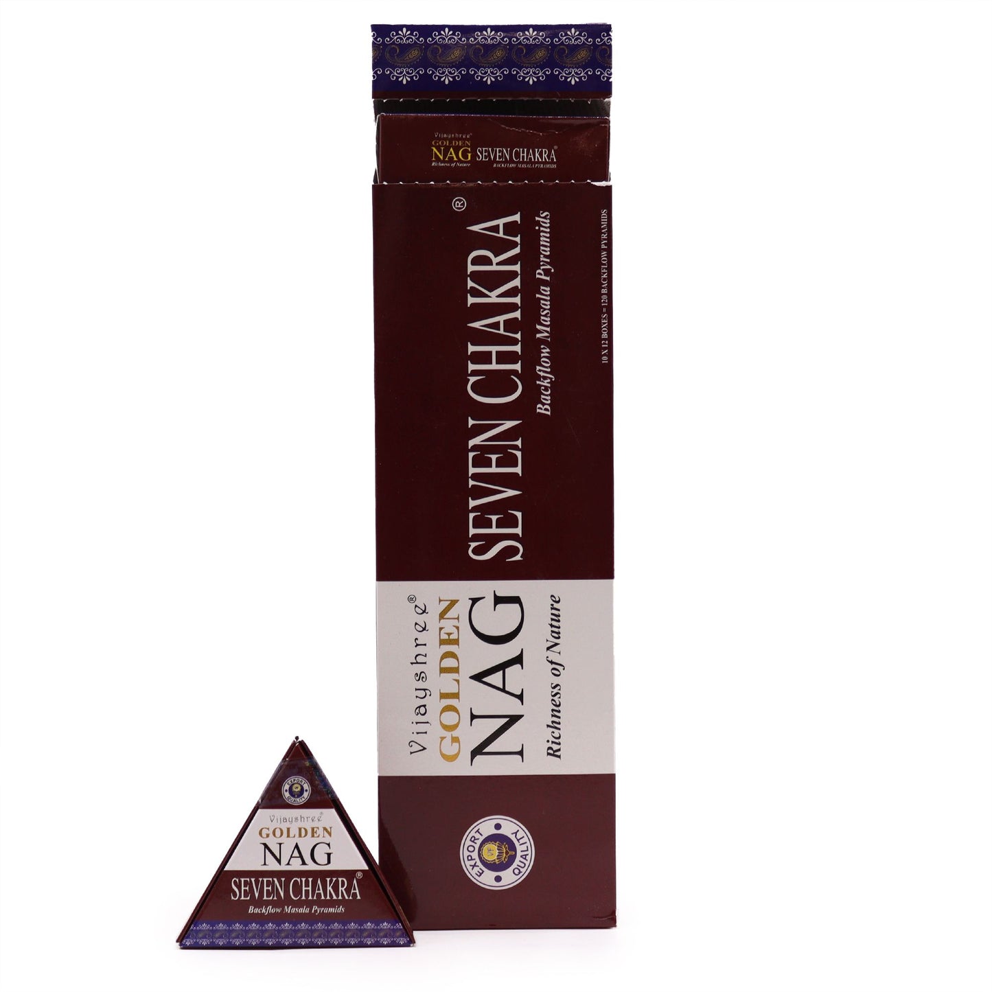 Vijayshree - Jumbo Backflow Incense Cones - Golden Nag Seven Chakra - Pack of 10