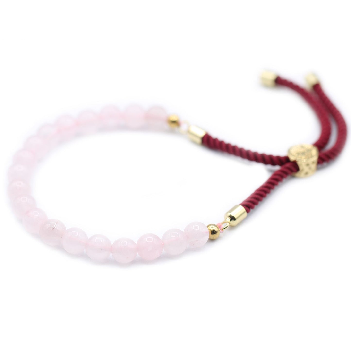 Red String Bracelet - Rose Quartz Gemstones and Gold Sliding Toggle