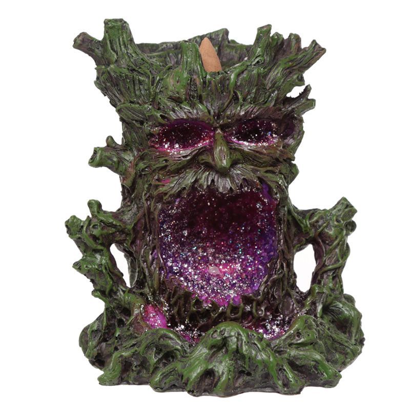 Backflow Incense Burner - Green Man with LED  Light Crystal Cave