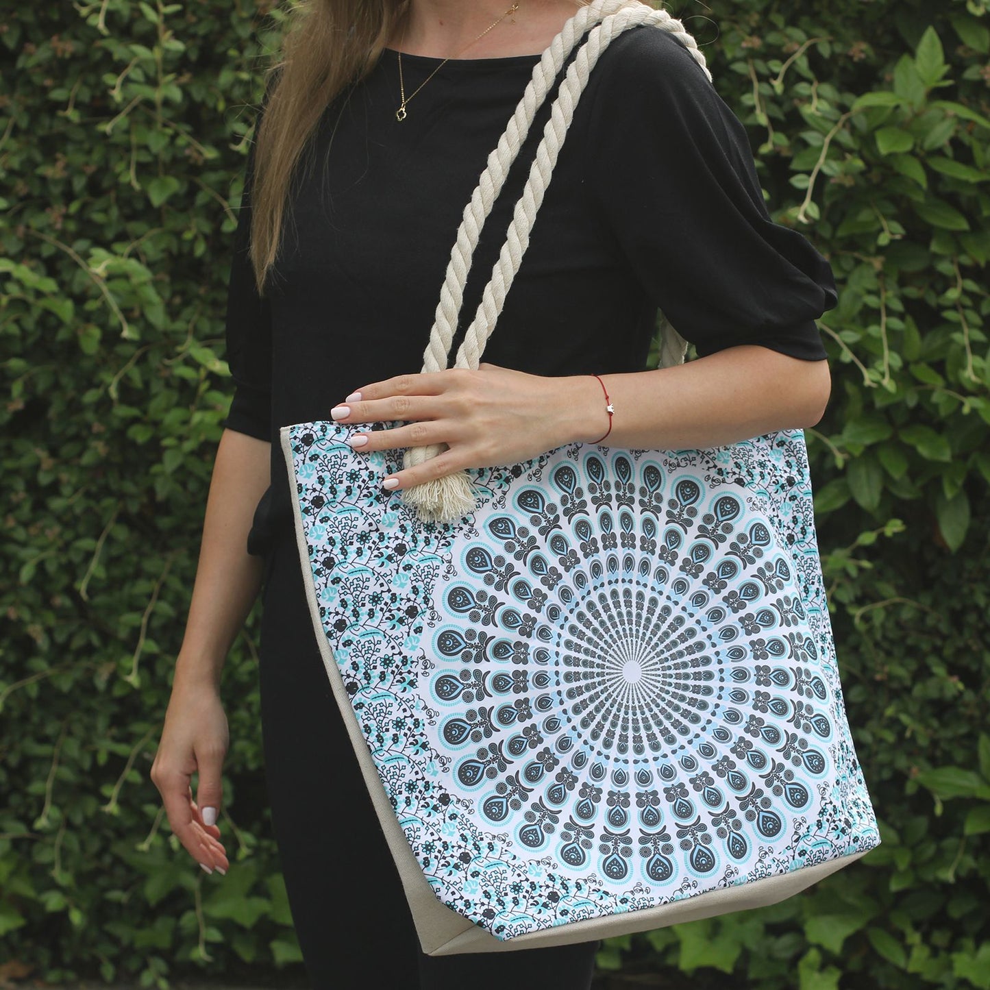 Mandala Design - Rope Handle Tote Bag - Deep Blue