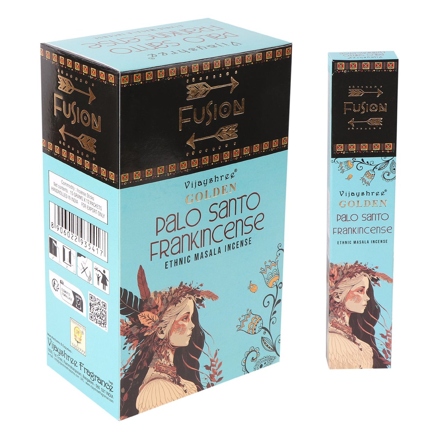 Vijayshree Incense - Golden Palo Santo - Frankincense - Pack of 15 Sticks