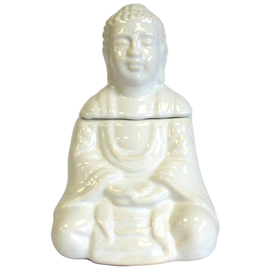 Oil Burner - Ceramic - Sitting Buddha - White