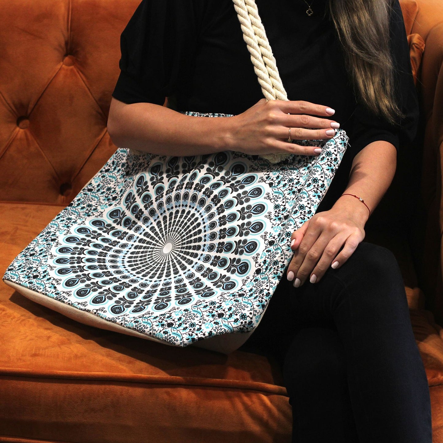 Mandala Design - Rope Handle Tote Bag - Deep Blue
