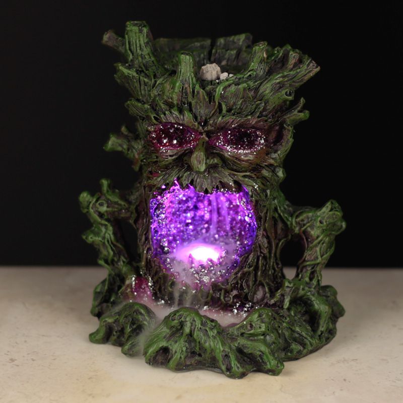 Backflow Incense Burner - Green Man with LED  Light Crystal Cave