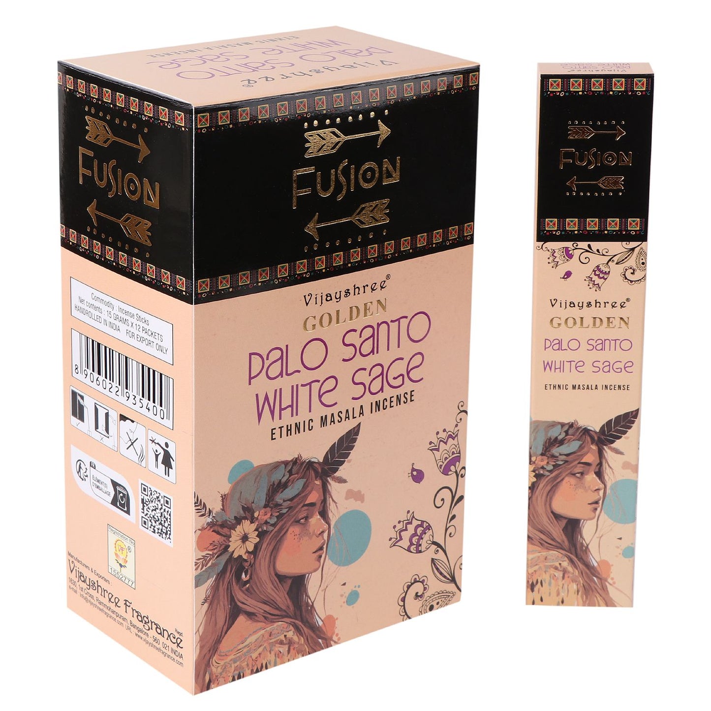 Vijayshree Incense - Golden Palo Santo - White Sage - Pack of 15 Sticks