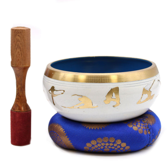 Tibetan Singing Bowl Set -  120hz - 14cm - With Yoga Poses Design