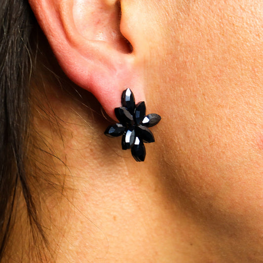 Nymph - Aurora Glass Earrings - Flowers - Jet Black